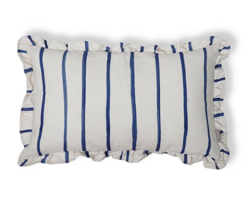 Capa de Almofada Retângular Estampada com Babados Listras Olívia Azul Marinho, white | WestwingNow