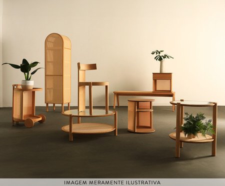 Mesa de Cabeceira Redonda Vimea com Palhinha Quadriculada | Westwing