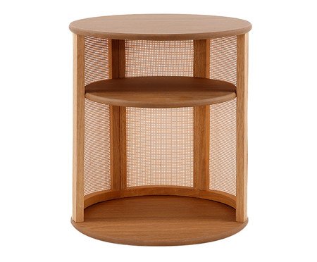 Mesa de Cabeceira Redonda Aura com Palhinha Quadriculada | Westwing