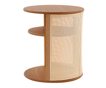 Mesa de Cabeceira Redonda Aura com Palhinha Quadriculada | Westwing