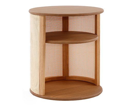 Mesa de Cabeceira Redonda Aura com Palhinha Quadriculada, wood pattern | WestwingNow