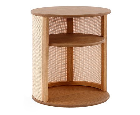 Mesa de Cabeceira Redonda Aura com Palhinha Quadriculada | Westwing