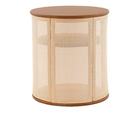 Mesa de Cabeceira Redonda Vimea com Palhinha Quadriculada | Westwing