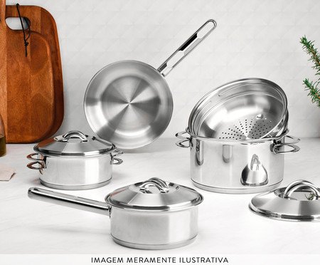 Caçarola Funda com Tampa em Inox Solar | Westwing