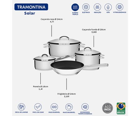Jogo de Panelas em Inox Solar lV | Westwing