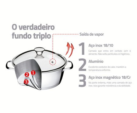 Caldeirão com Cabo e Fundo Triplo em Inox Allegra | Westwing