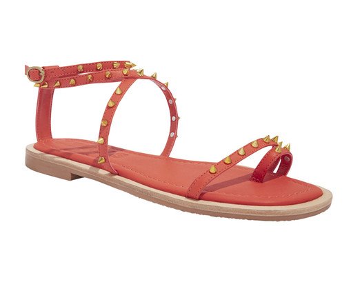 Rasteira Tiras Couro Vermelha Spikes, Vermelho | WestwingNow