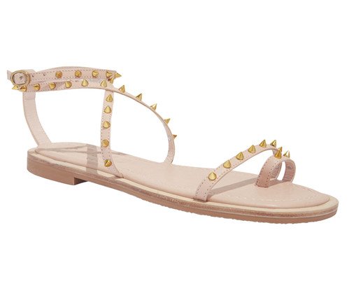 Rasteira Tiras Couro Rosa Spikes, Rosa | WestwingNow