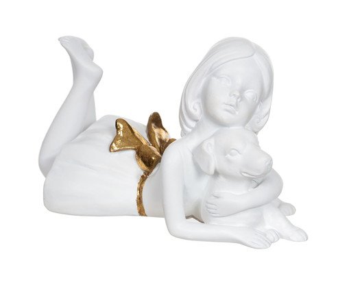 Escultura Decor Menina Branco e Dourado, Branco | WestwingNow