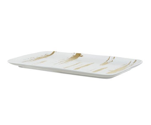 Bandeja Decorativa em Porcelana Branco e Dourado, Branco | WestwingNow