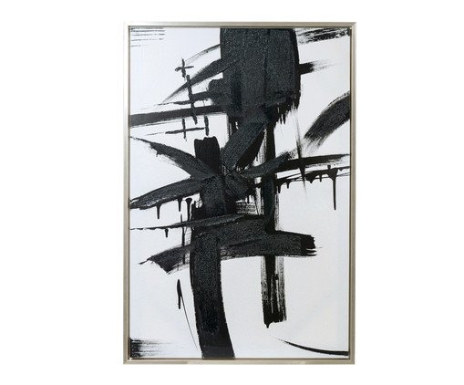 Quadro Canvas Toque de Pintura com Moldura Branco e Preto, Branco | WestwingNow