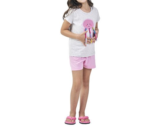Pijama Feminino Infantil Manga Curta Polvo Interativo de Cordinhas, Cinza | WestwingNow