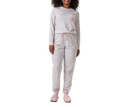 Pijama Feminino Longo Listra Colors Off-White | Westwing