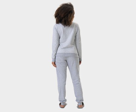 Pijama Feminino Longo Listrado Mescla | Westwing