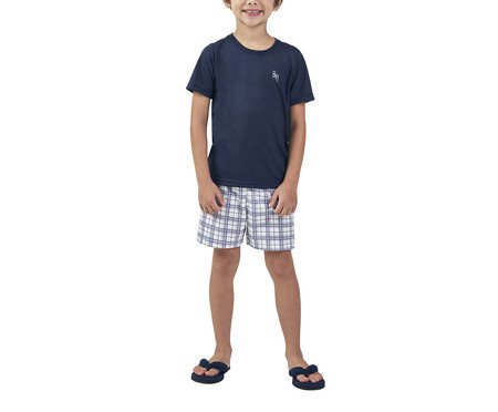 Pijama Masculino Infantil Manga Curta Xadrez Azul Marinho | Westwing