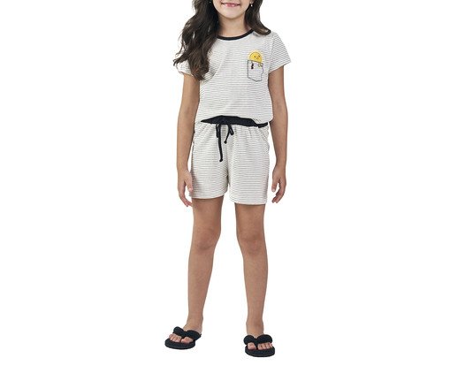 Pijama Feminino Infantil Manga Curta Listrado Sol, Off White | WestwingNow