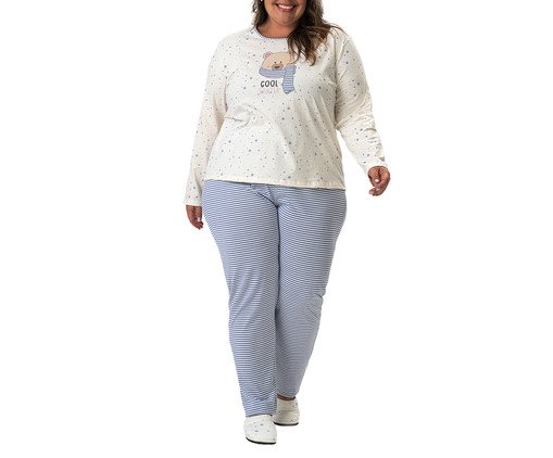 Pijama Feminino Plus Size Manga Longa Bear Off-White, Off White | WestwingNow