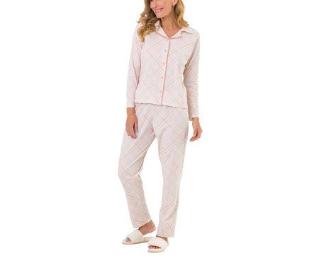 Pijama Feminino Manga Longa Americano Xadrez Off-White | Westwing