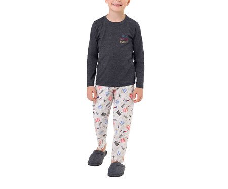Pijama Masculino Infantil Longo Cinema Mescla Preto | Westwing