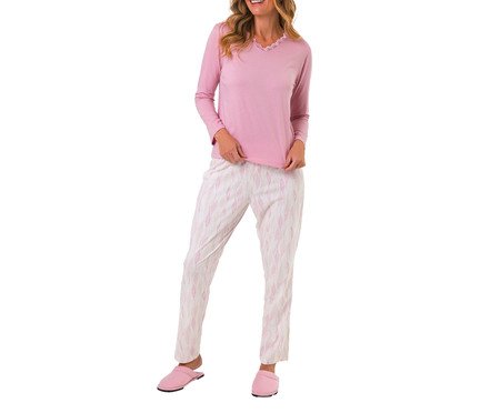 Pijama Feminino Manga Longa Folhagem Rosa | Westwing
