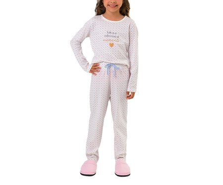 Pijama Feminino Infantil Longo Corações Off-White | Westwing