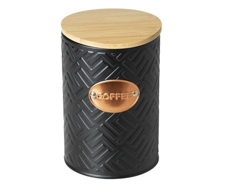 Porta-café de Metal com Tampa de Bambu Mosaic Preto | Westwing