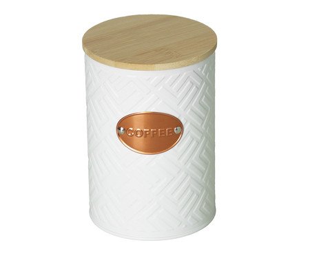 Porta-café de Metal com Tampa de Bambu Mosaic Branco | Westwing