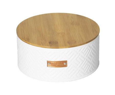 Porta-Biscoitos de Metal com Tampa de Bambu Mosaic Branco | Westwing