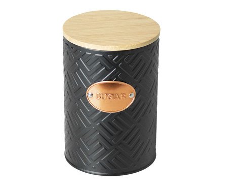 Açucareiro de Metal com Tampa de Bambu Mosaic Preto | Westwing
