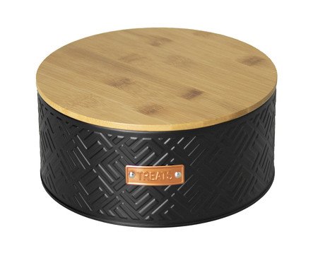 Porta-Biscoitos de Metal com Tampa de Bambu Mosaic Preto | Westwing