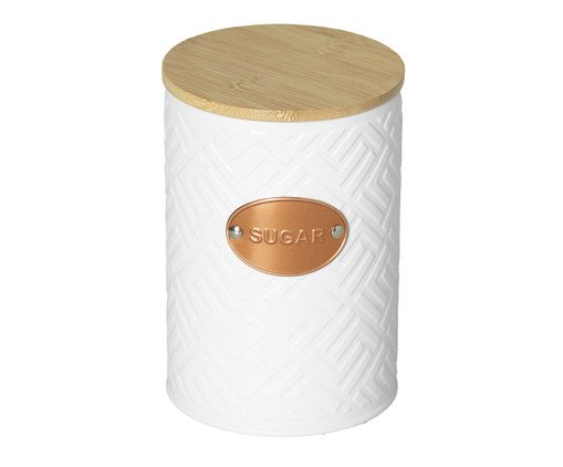 Açucareiro de Metal com Tampa de Bambu Mosaic Branco, white | WestwingNow
