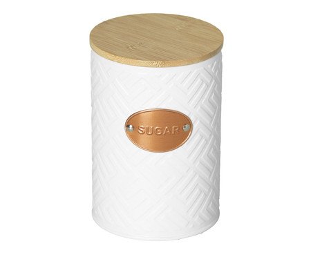 Açucareiro de Metal com Tampa de Bambu Mosaic Branco | Westwing