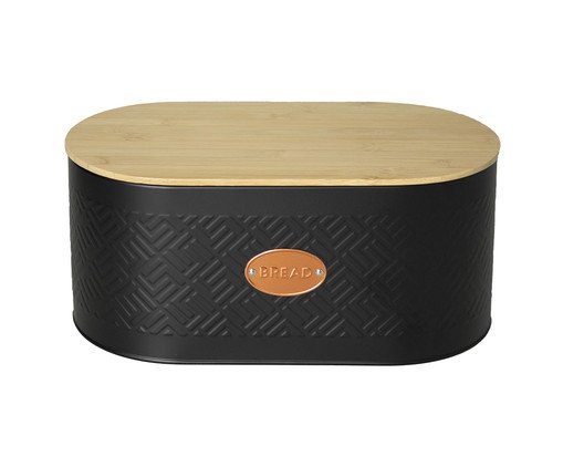 Porta-pão de Metal com Tampa de Bambu Mosaic Preto, black | WestwingNow