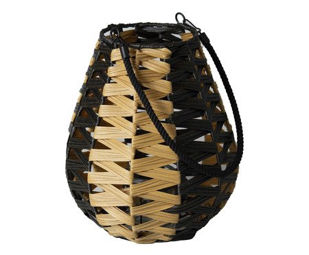 Lanterna Decorativa de Fibra Natural Disco Preto | Westwing