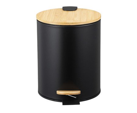Lixeira Redonda com Pedal e Tampa de Bambu Soft Preto | Westwing