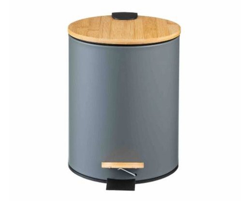 Lixeira Redonda com Pedal e Tampa de Bambu Soft Cinza, grey | WestwingNow