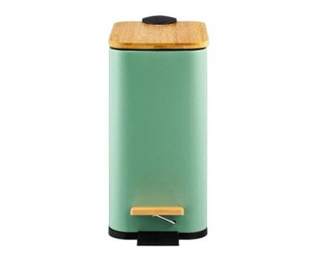 Lixeira Retangular com Pedal e Tampa de Bambu Soft Verde | Westwing