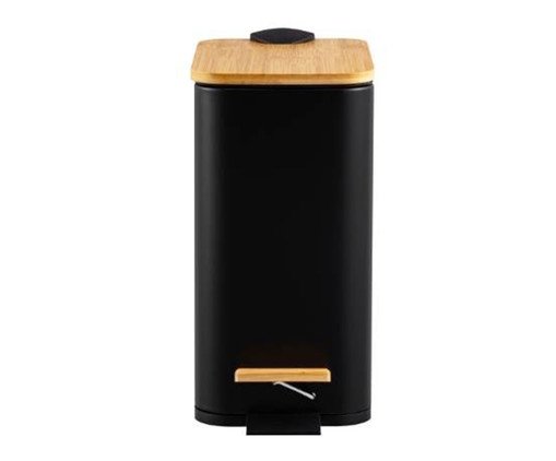 Lixeira Retangular com Pedal e Tampa de Bambu Soft Preto, black | WestwingNow