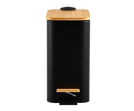 Lixeira Retangular com Pedal e Tampa de Bambu Soft Preto | Westwing