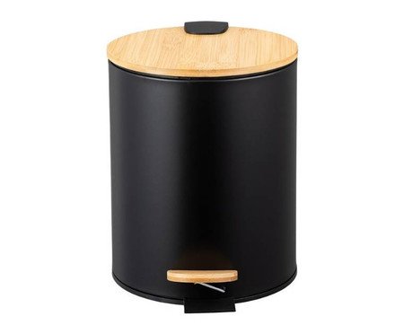 Lixeira com Pedal e Tampa de Bambu Soft Preto | Westwing
