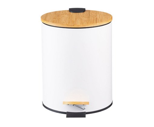 Lixeira Redonda com Pedal e Tampa de Bambu Soft Branco, white | WestwingNow