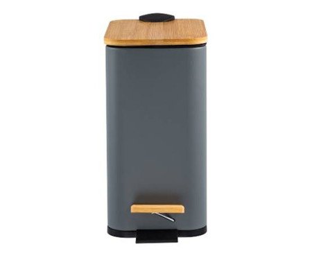 Lixeira Retangular com Pedal e Tampa de Bambu Soft Cinza | Westwing