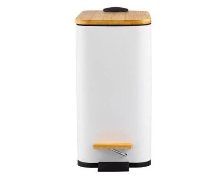 Lixeira Retangular com Pedal e Tampa de Bambu Soft Branco | Westwing