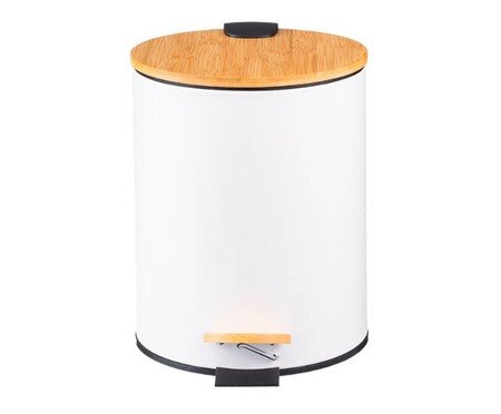 Lixeira com Pedal e Tampa de Bambu Soft Branco | Westwing