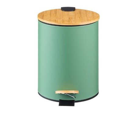 Lixeira Redonda com Pedal e Tampa de Bambu Soft Verde | Westwing