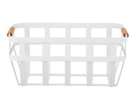 Cesto de Metal com Alça de Bambu Sona Branco | Westwing