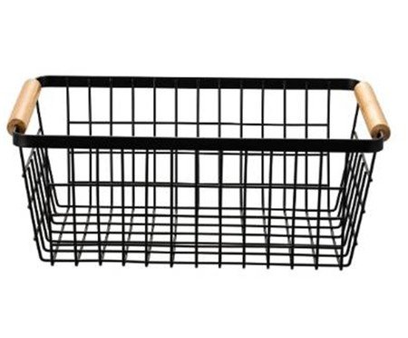 Cesto de Metal com Alça de Bambu Kona Preto | Westwing