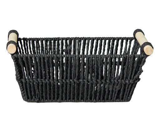 Cesto de Fibra Natural com Alça de Bambu Cruze Preto, black | WestwingNow