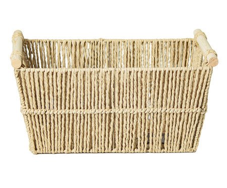 Cesto de Fibra Natural com Alça de Bambu Corry Bege | Westwing