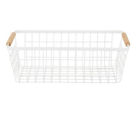 Cesto de Metal com Alça de Bambu lisade Branco | Westwing